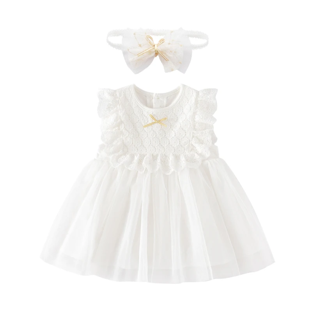 Baby Christening Dress With Headband/Bonnet 