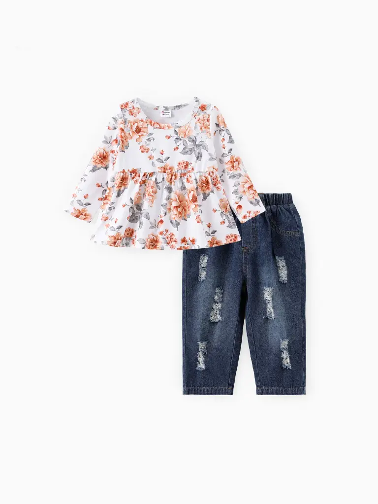 Baby Girls Denim Pants 2Pcs Set
