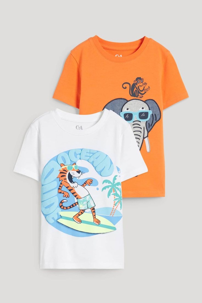 C & A 2Piece Set T-shirts- Dude Ocean & Elephant Monkey