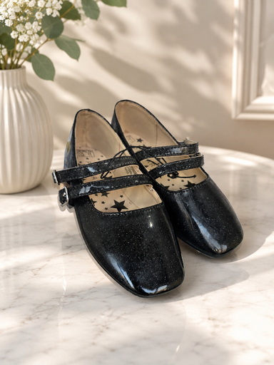 Primark Girls Black Glitter Ballet Shoe 